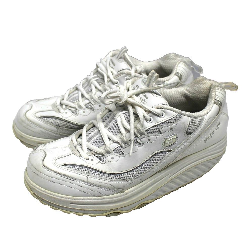 Skechers Women 10‎ Shape Ups Sneakers Shoes SN12307 White Silver Walking